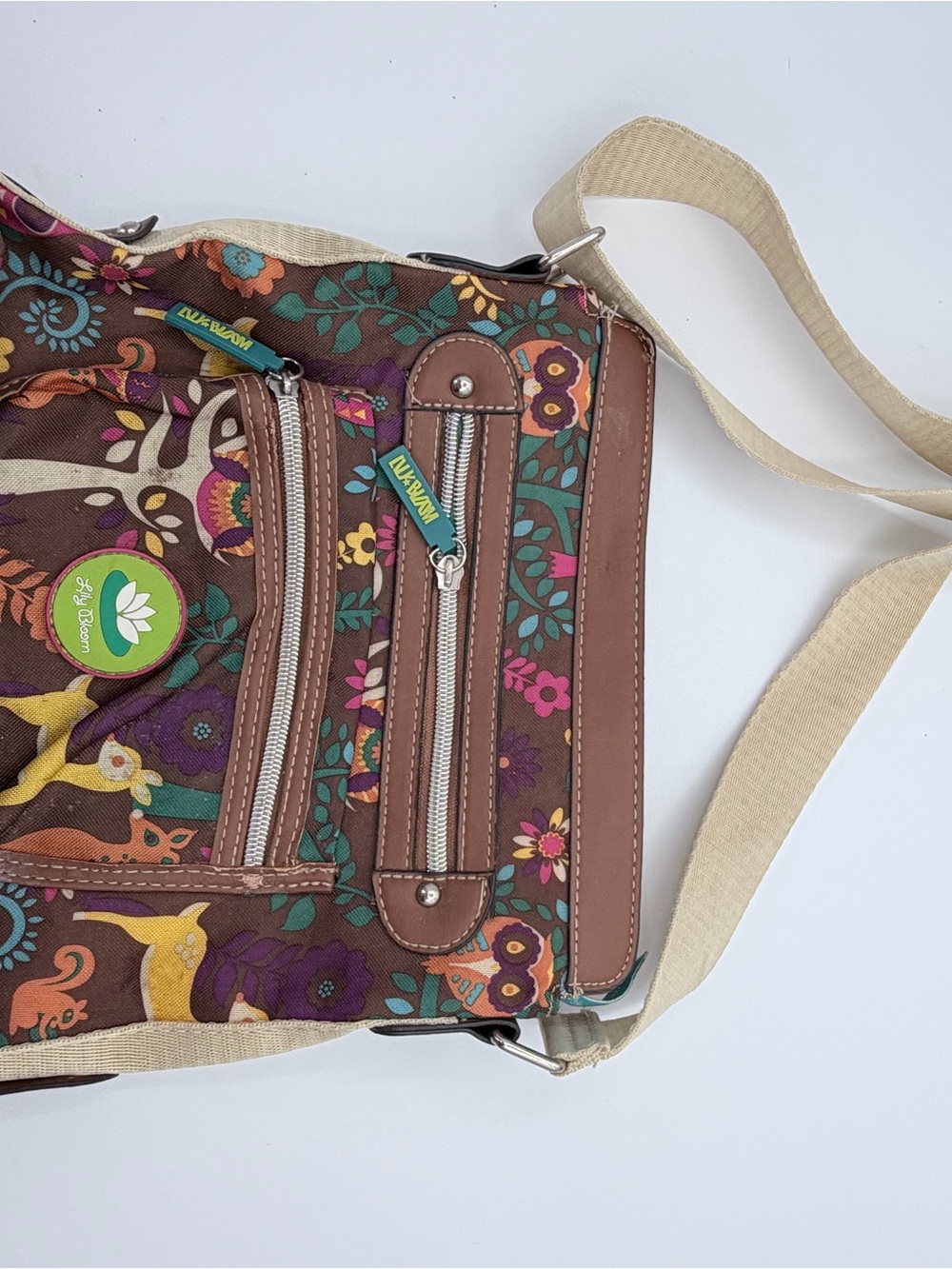 Lily Bloom Brown Floral Crossbody with Multicolor Accents